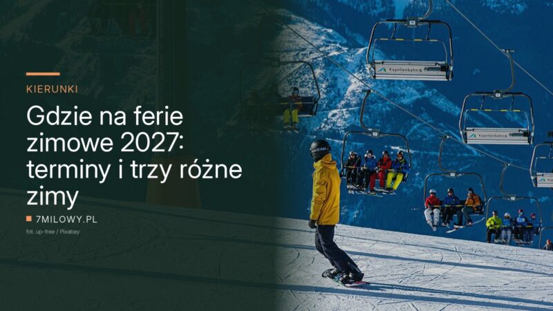 Snowboardzista na stoku narciarskim, w tle wyciąg krzesełkowy z narciarzami