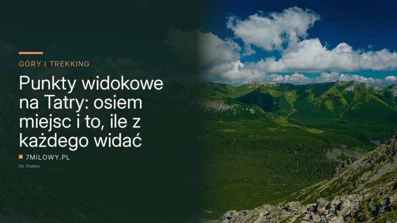 Panorama grani Tatr widziana z oddali, zielone zbocza i szczyty na tle nieba z chmurami