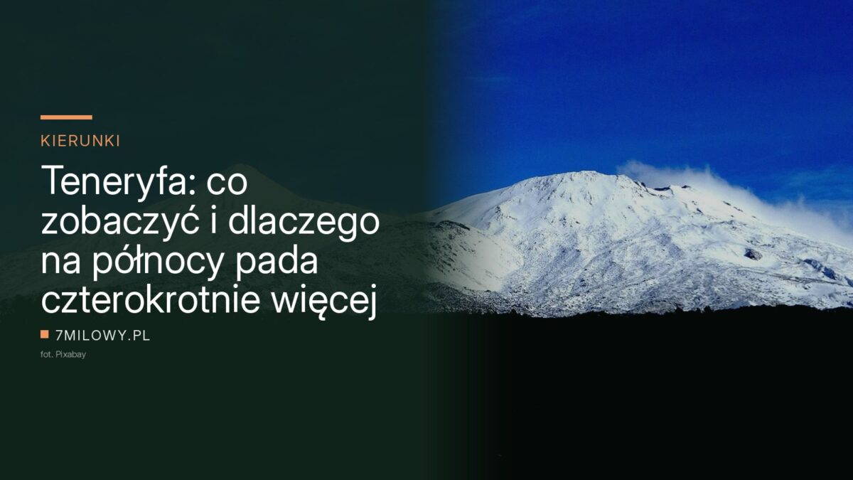 Ośnieżony stożek wulkanu Teide na Teneryfie nad polami lawy